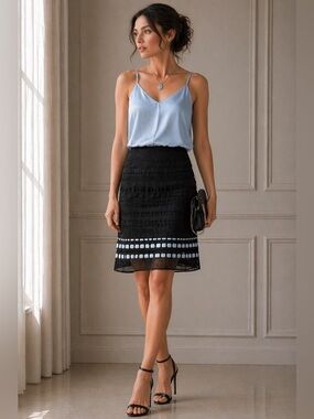 VTG All That Jazz Silk Skirt Size 10 Black Layered Silk Chiffon Midi